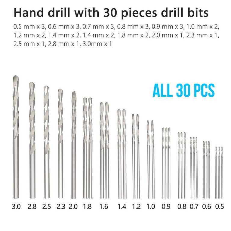Jewelry 0.5-3.0mm DIY Drilling etc Precision Hand Pin Vise Rotary Tools with Micro Mini Twist Drill Bits Craft Projects and Model Building Plastic Hand Drill Bits Set 31Pcs for Wood Jewelry 0.5-3.0mm DIY Drilling etc Precision Hand Pin Vise Rotary Tools with Micro Mini Twist Drill Bits Craft Projects and Model Building Plastic Hand Drill Bits Set 31Pcs for Wood
